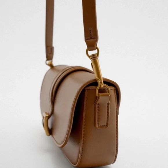 Zara caramel brown buckle crossbody bag NWT